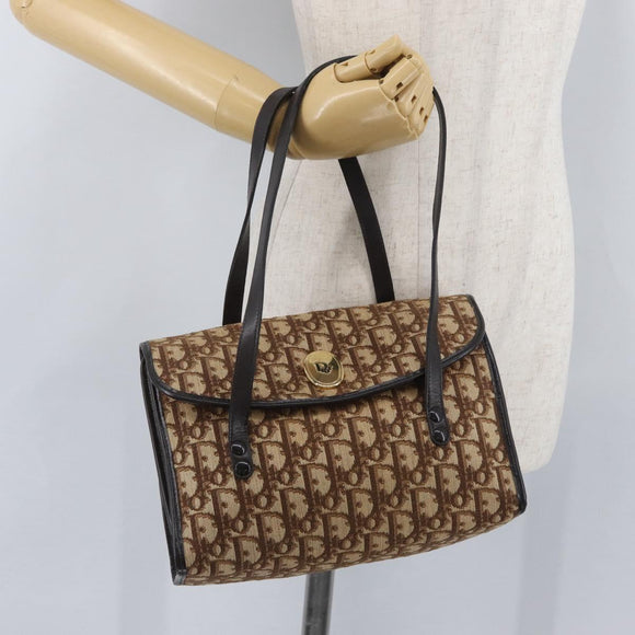 Christian Dior Trotter Canvas Hand Bag Beige Gold Auth 172728