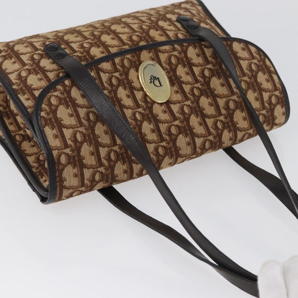 Christian Dior Trotter Canvas Hand Bag Beige Gold Auth 172728