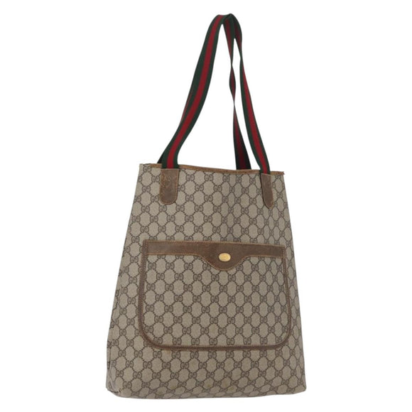 GUCCI GG Supreme Web Sherry Line Tote Bag PVC Beige Gold 16 002 4487 Auth 172743