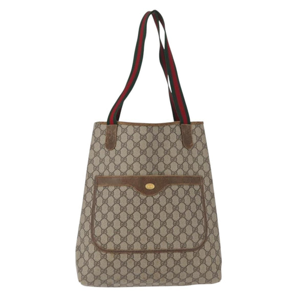 GUCCI GG Supreme Web Sherry Line Tote Bag PVC Beige Gold 16 002 4487 Auth 172743