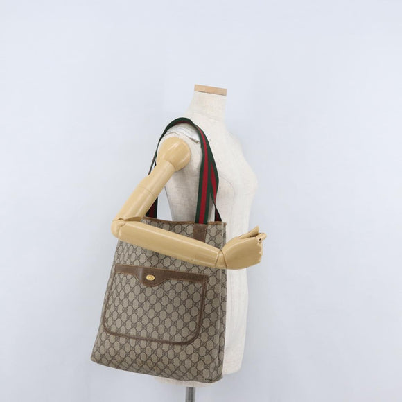 GUCCI GG Supreme Web Sherry Line Tote Bag PVC Beige Gold 16 002 4487 Auth 172743