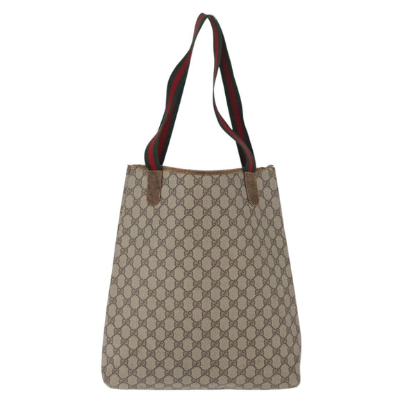 GUCCI GG Supreme Web Sherry Line Tote Bag PVC Beige Gold 16 002 4487 Auth 172743