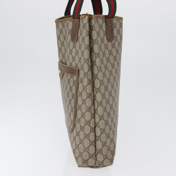 GUCCI GG Supreme Web Sherry Line Tote Bag PVC Beige Gold 16 002 4487 Auth 172743