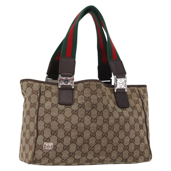GUCCI GG Canvas Web Sherry Line Tote Bag Beige Silver 145810 Auth 172745