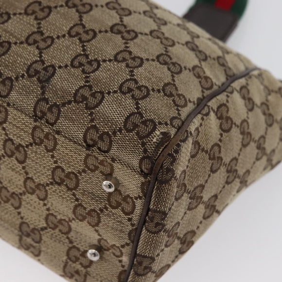 GUCCI GG Canvas Web Sherry Line Tote Bag Beige Silver 145810 Auth 172745