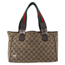 GUCCI GG Canvas Web Sherry Line Tote Bag Beige Silver 145810 Auth 172745-2