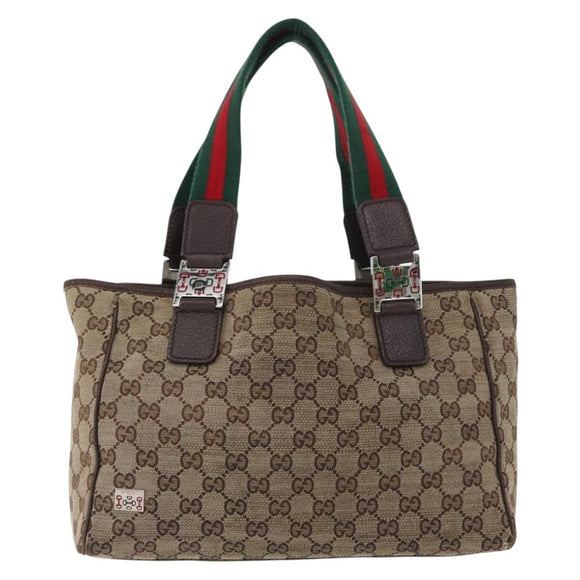 GUCCI GG Canvas Web Sherry Line Tote Bag Beige Silver 145810 Auth 172745