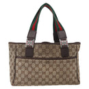 GUCCI GG Canvas Web Sherry Line Tote Bag Beige Silver 145810 Auth 172745-3