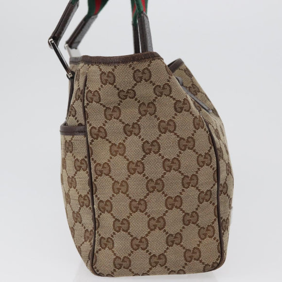 GUCCI GG Canvas Web Sherry Line Tote Bag Beige Silver 145810 Auth 172745