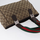 GUCCI GG Canvas Web Sherry Line Tote Bag Beige Silver 145810 Auth 172745-6