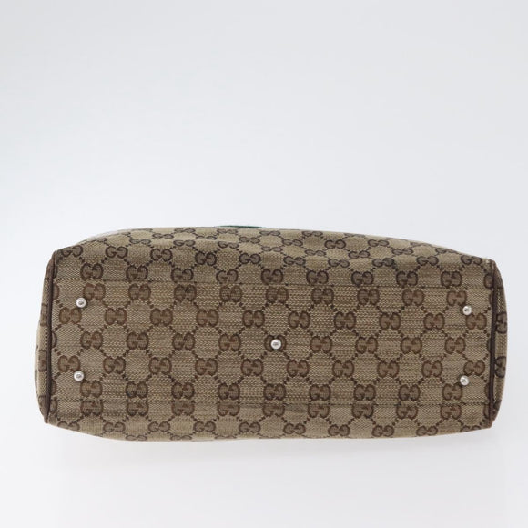 GUCCI GG Canvas Web Sherry Line Tote Bag Beige Silver 145810 Auth 172745