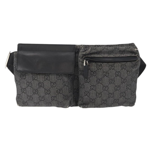 GUCCI GG Canvas Waist bag Black Silver 28566 Auth 172746