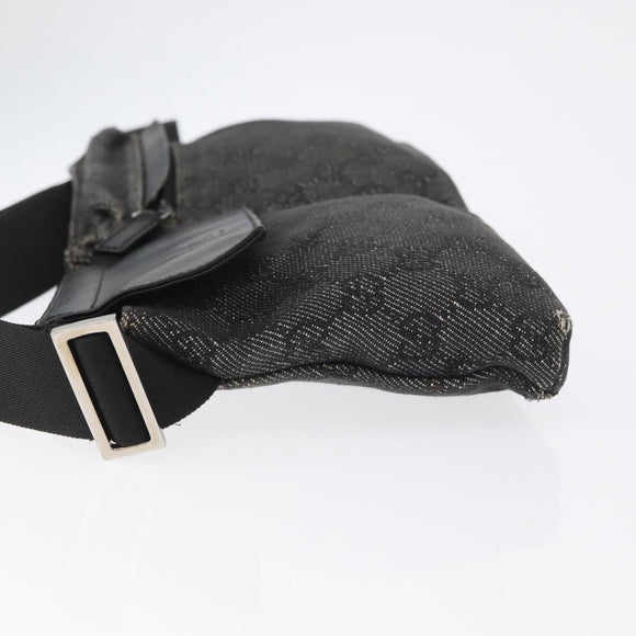 GUCCI GG Canvas Waist bag Black Silver 28566 Auth 172746