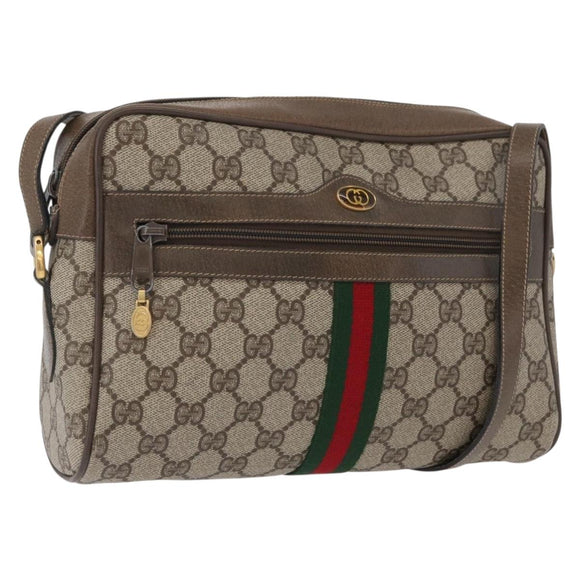 GUCCI GG Supreme Web Sherry Line Bag PVC Beige Red 68 02 005 Auth 172748