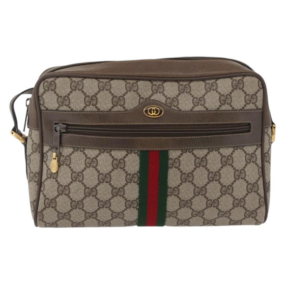 GUCCI GG Supreme Web Sherry Line Bag PVC Beige Red 68 02 005 Auth 172748