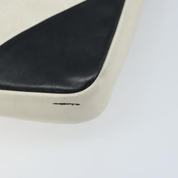 CHANEL Cambon Line Shoulder Bag Lamb Skin White Black CC Auth 172750