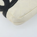 CHANEL Cambon Line Shoulder Bag Lamb Skin White Black CC Auth 172750-15