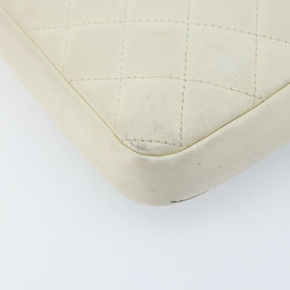 CHANEL Cambon Line Shoulder Bag Lamb Skin White Black CC Auth 172750