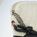 CHANEL Cambon Line Shoulder Bag Lamb Skin White Black CC Auth 172750-10