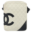CHANEL Cambon Line Shoulder Bag Lamb Skin White Black CC Auth 172750-13