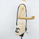 CHANEL Cambon Line Shoulder Bag Lamb Skin White Black CC Auth 172750-24