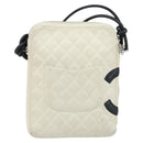 CHANEL Cambon Line Shoulder Bag Lamb Skin White Black CC Auth 172750-2