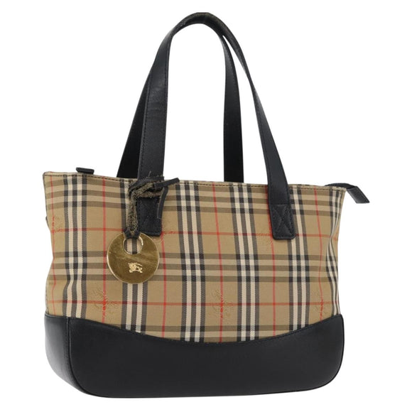 BURBERRY Nova Check Hand Bag Canvas Beige Gold Auth 172768