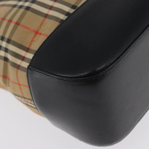 BURBERRY Nova Check Hand Bag Canvas Beige Gold Auth 172768
