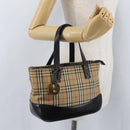 BURBERRY Nova Check Hand Bag Canvas Beige Gold Auth 172768-21
