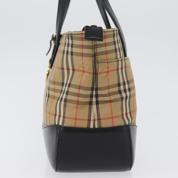 BURBERRY Nova Check Hand Bag Canvas Beige Gold Auth 172768