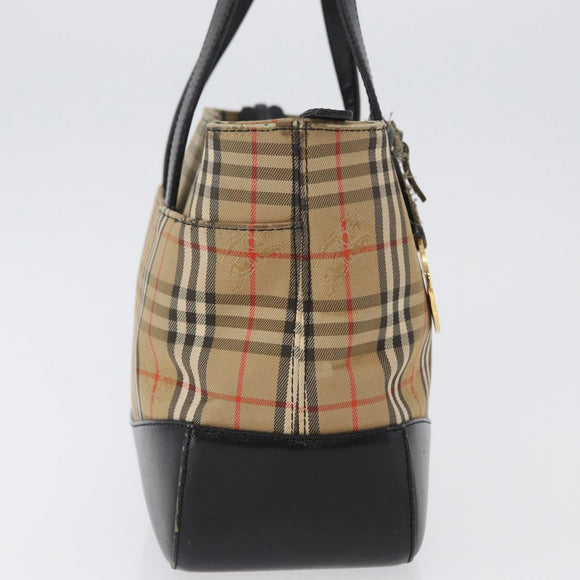 BURBERRY Nova Check Hand Bag Canvas Beige Gold Auth 172768