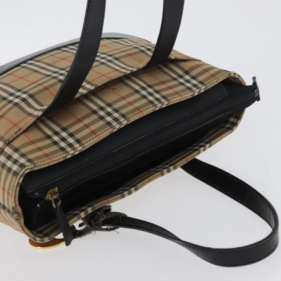 BURBERRY Nova Check Hand Bag Canvas Beige Gold Auth 172768