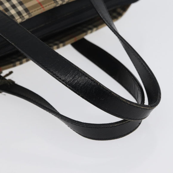 BURBERRY Nova Check Hand Bag Canvas Beige Gold Auth 172768
