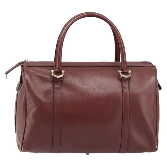CARTIER Must Line Hand Bag Leather Bordeaux Gold Auth 172770