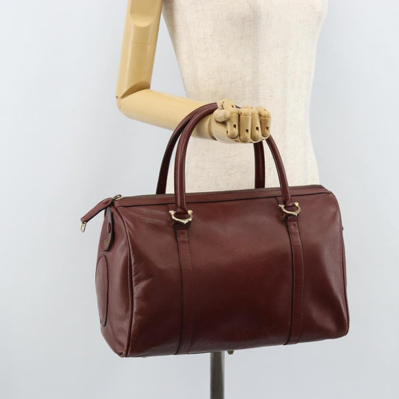 CARTIER Must Line Hand Bag Leather Bordeaux Gold Auth 172770