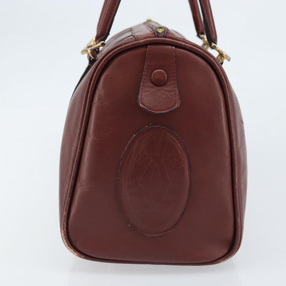 CARTIER Must Line Hand Bag Leather Bordeaux Gold Auth 172770