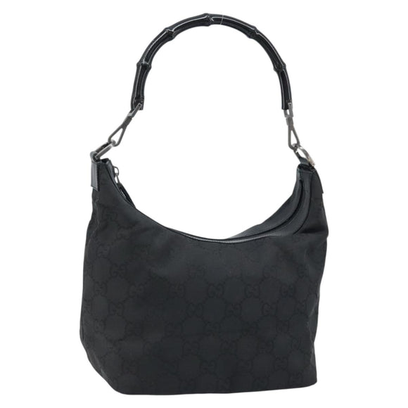 GUCCI GG Canvas Bamboo Shoulder Bag Nylon Black Silver 000 0531 Auth 172773