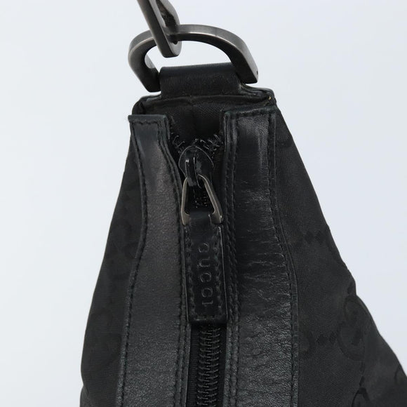 GUCCI GG Canvas Bamboo Shoulder Bag Nylon Black Silver 000 0531 Auth 172773