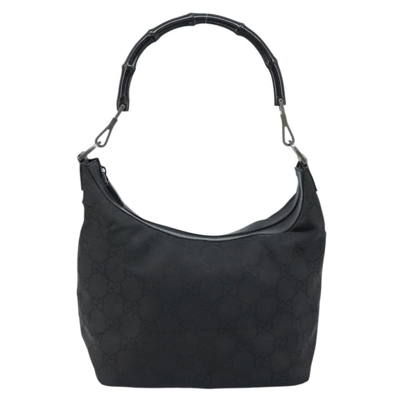 GUCCI GG Canvas Bamboo Shoulder Bag Nylon Black Silver 000 0531 Auth 172773