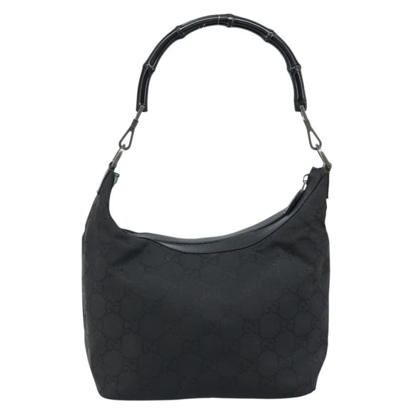 GUCCI GG Canvas Bamboo Shoulder Bag Nylon Black Silver 000 0531 Auth 172773