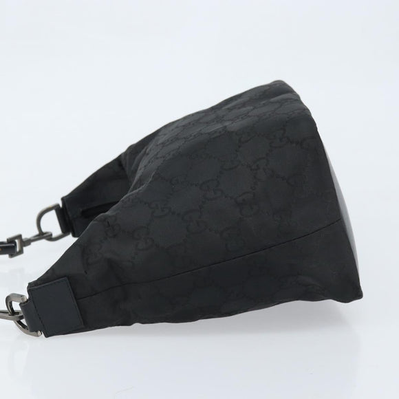 GUCCI GG Canvas Bamboo Shoulder Bag Nylon Black Silver 000 0531 Auth 172773