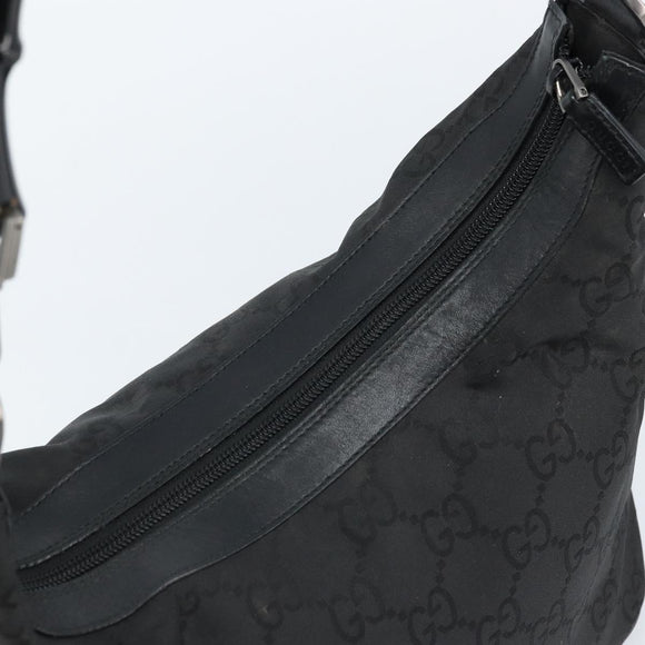 GUCCI GG Canvas Bamboo Shoulder Bag Nylon Black Silver 000 0531 Auth 172773