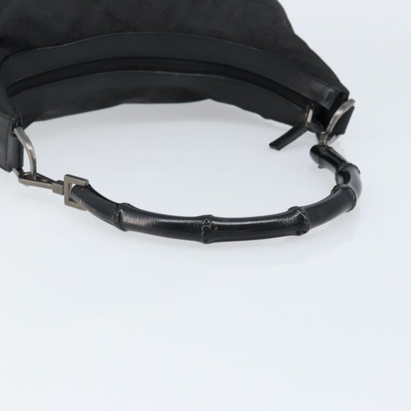 GUCCI GG Canvas Bamboo Shoulder Bag Nylon Black Silver 000 0531 Auth 172773