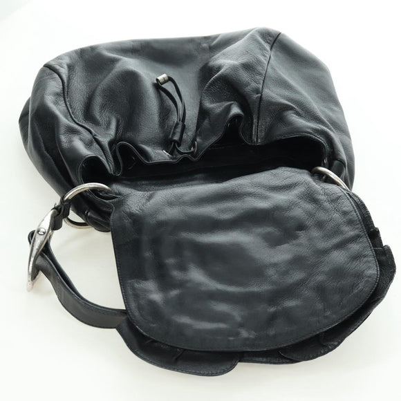 SAINT LAURENT Shoulder Bag Leather Black Silver Auth 172776V