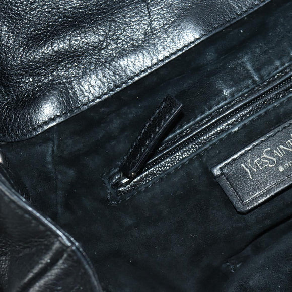 SAINT LAURENT Shoulder Bag Leather Black Silver Auth 172776V