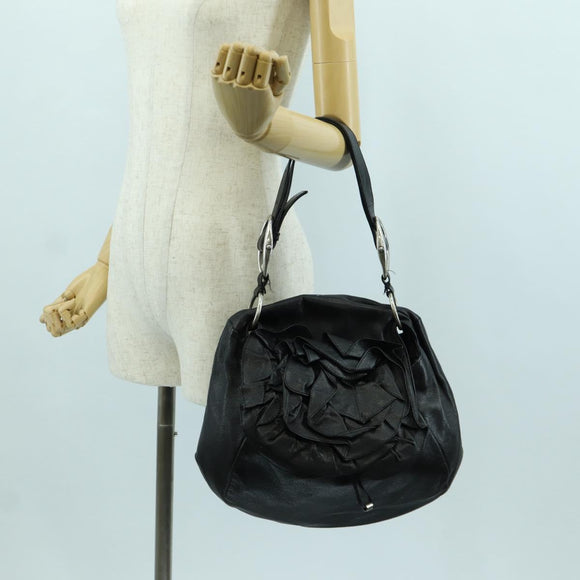 SAINT LAURENT Shoulder Bag Leather Black Silver Auth 172776V