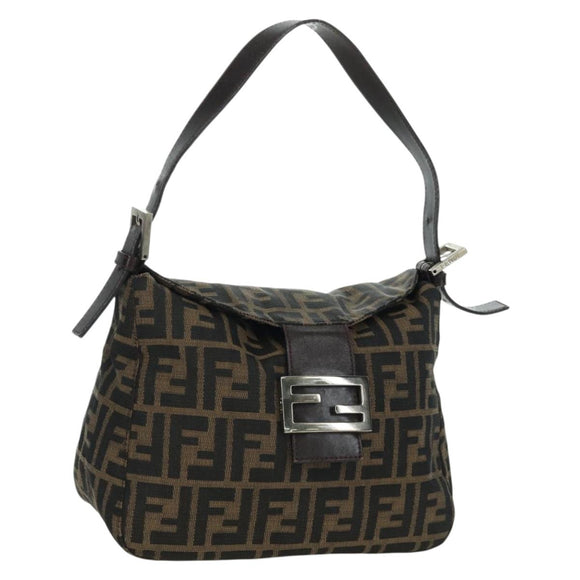 FENDI Zucca Canvas Mamma Baguette Shoulder Bag Black Brown Auth 172779V
