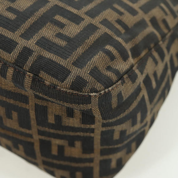 FENDI Zucca Canvas Mamma Baguette Shoulder Bag Black Brown Auth 172779V