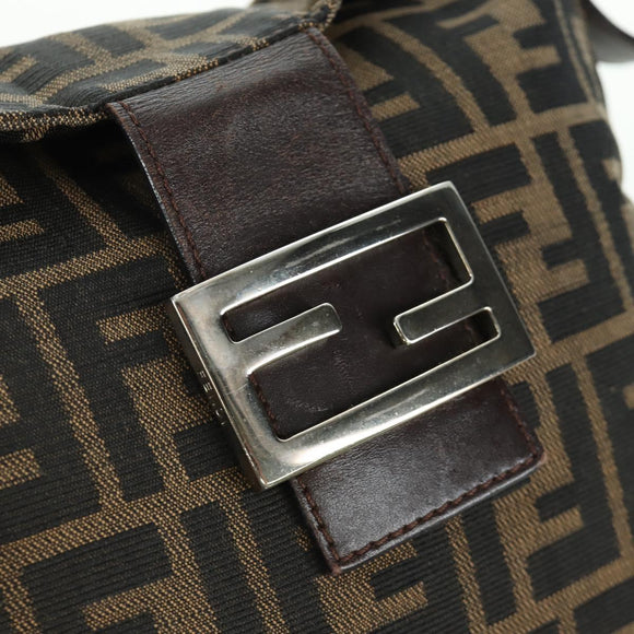 FENDI Zucca Canvas Mamma Baguette Shoulder Bag Black Brown Auth 172779V