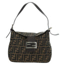 FENDI Zucca Canvas Mamma Baguette Shoulder Bag Black Brown Auth 172779V-13